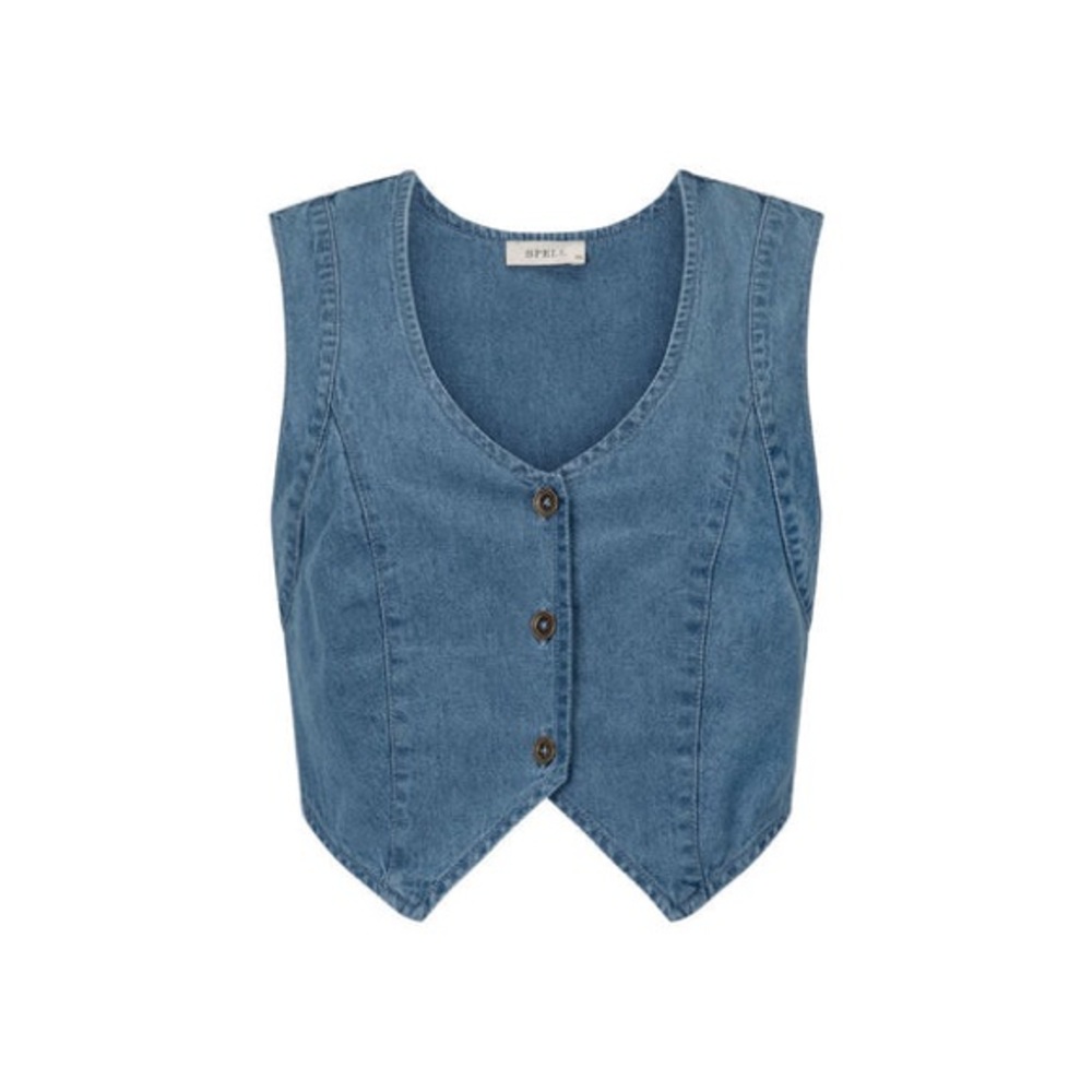 Spell Bombshell Chambray Denim Vest Button Front Western Boho Festival - Picture 4 of 9